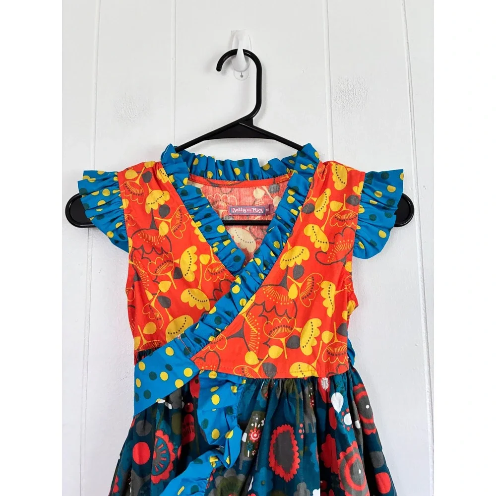 Jelly the Pug Agra Misha Dress Kids 10 Floral Elephant Mixed Print Ruffle Cotton